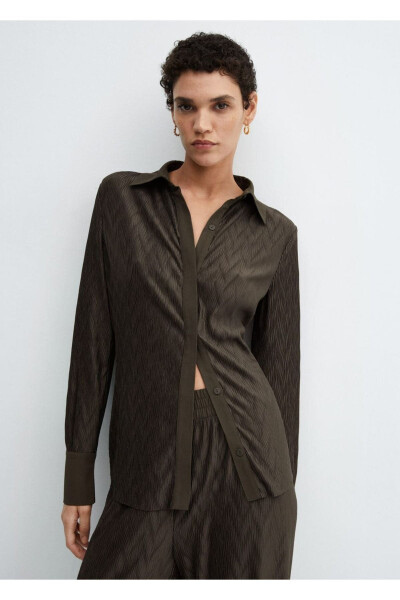 Textured Button-Down Shirt - MANGO WOMAN