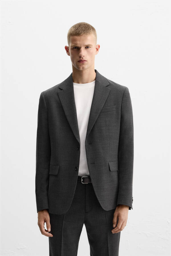 Textured Classic Blazer - Anthracite Grey - 2