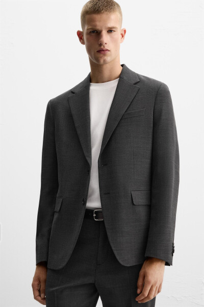 Textured Classic Blazer - Anthracite Grey - 5