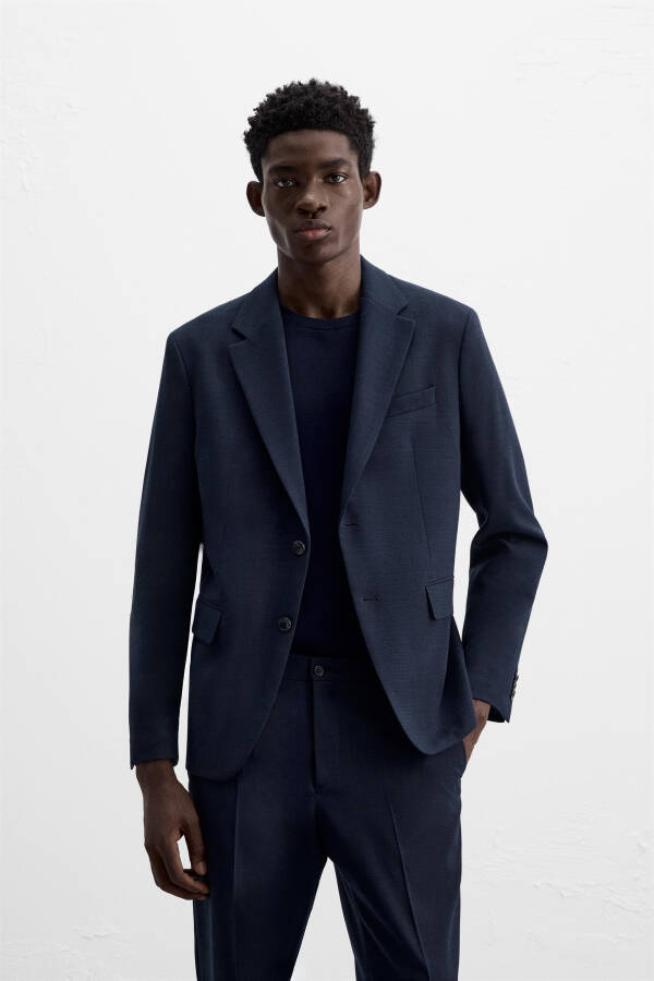 Textured classic blazer, blue. - 2