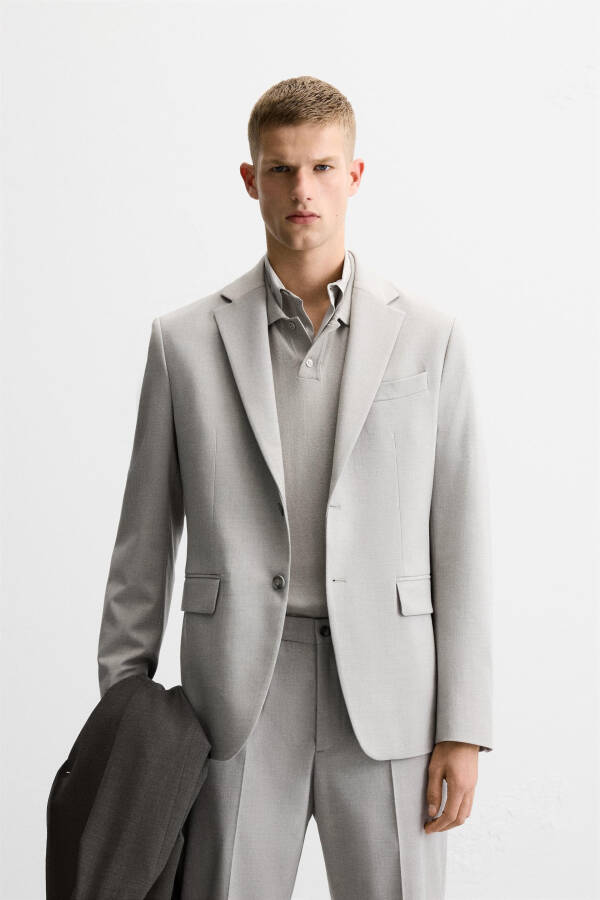 Textured Classic Blazer - Stone - 2