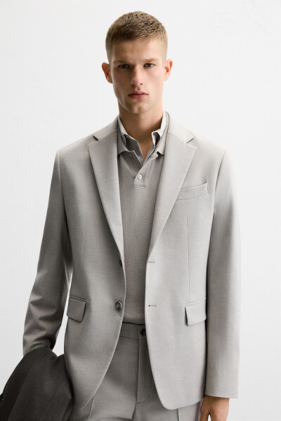 Textured Classic Blazer - Stone - 5