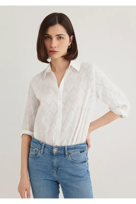 Textured Ecru Shirt Loose Fit / Relaxed Fit 121 - 2