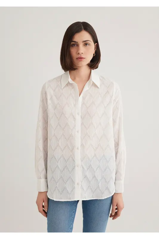 Textured Ecru Shirt Loose Fit / Relaxed Fit 121 - 4