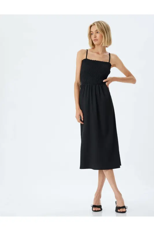 Textured Guipure Midi Slip Dress - KOTON