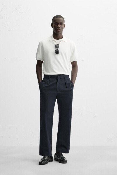 Textured Knit Polo T-Shirt - Ecru - zara