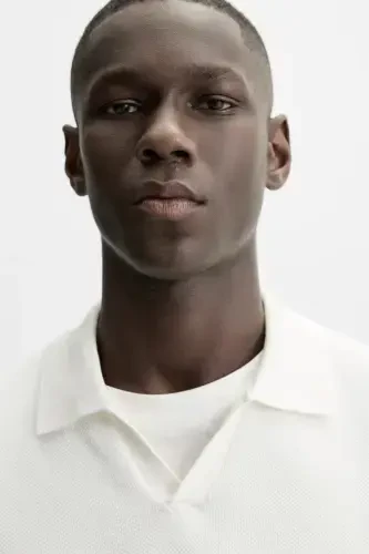 TEXTURED KNIT POLO T-SHIRT-Ecru - ZARA (1)