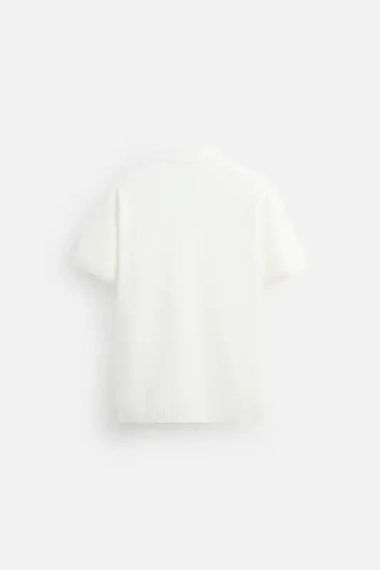 TEXTURED KNIT POLO T-SHIRT-Ecru - 8