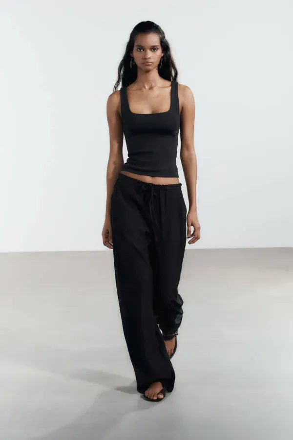 TEXTURED PANTS - Black - 1