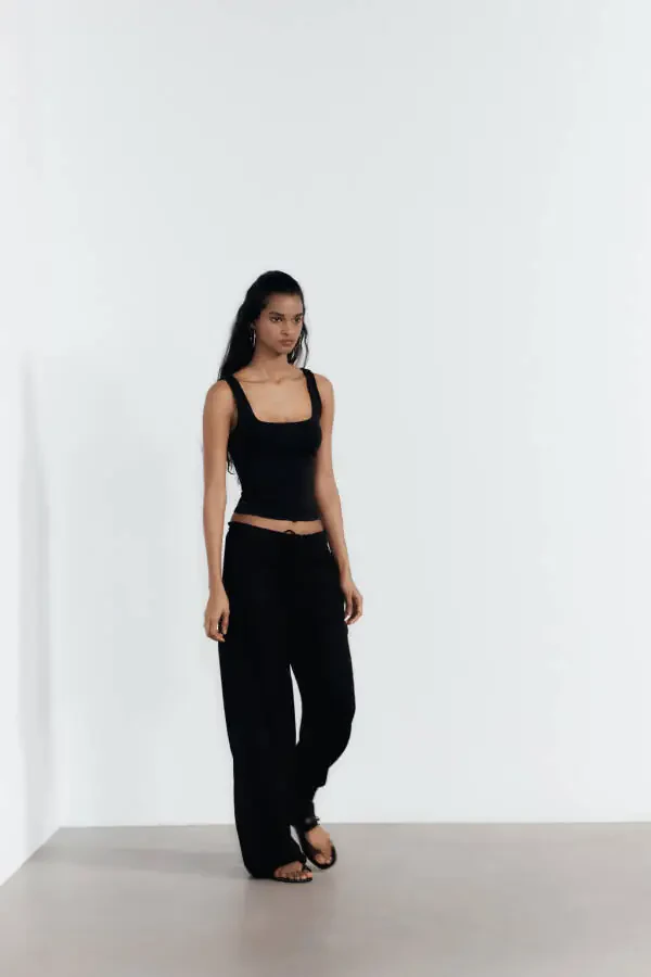 TEXTURED PANTS - Black - 3
