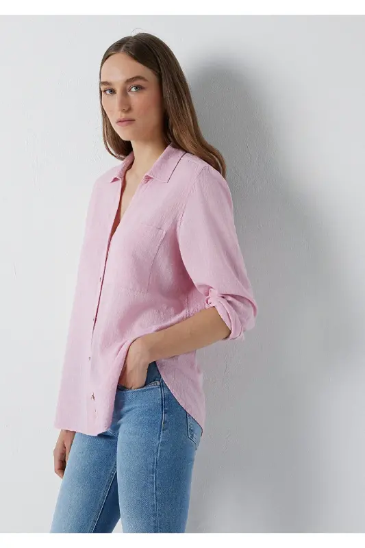 Textured Pink Shirt Loose Fit 1211114-71015 - Pink - 2