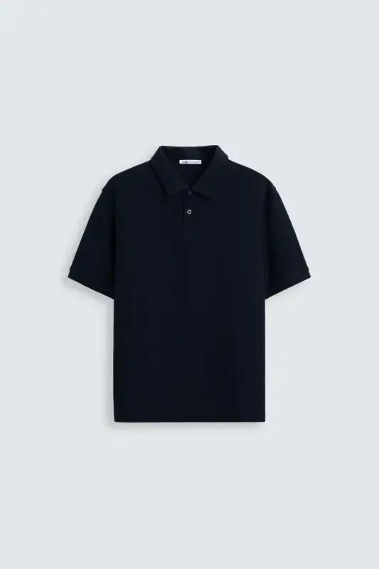 TEXTURED POLO T-SHIRT-NAVY BLUE - 1
