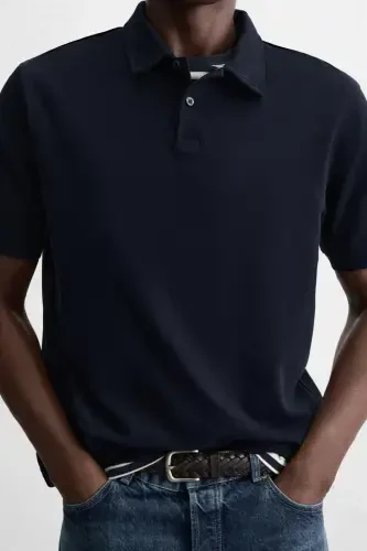 TEXTURED POLO T-SHIRT-NAVY BLUE - 8