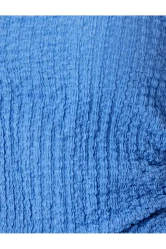 Textured Slim Fit Crew Neck Sleeveless Blouse-Blue - 6