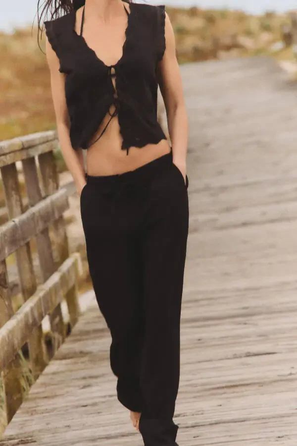 TEXTURED TROUSERS-Black - 1