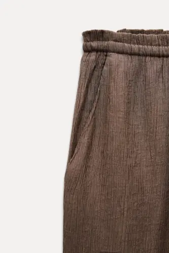 TEXTURED TROUSERS - Chocolate brown - Modazone (1)