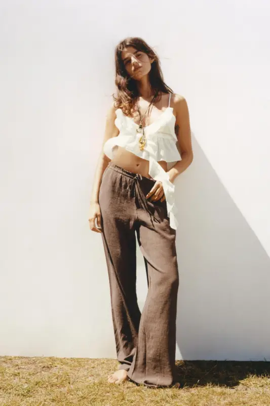 TEXTURED TROUSERS - Chocolate brown - 3