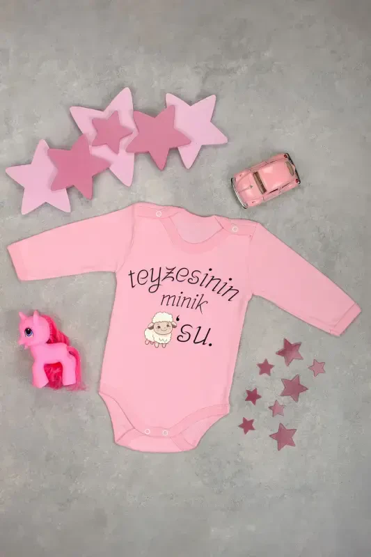 Teyzesinin Kuzusu Baskılı Uzun Kollu Pamuklu Zıbın-Pembe - 1