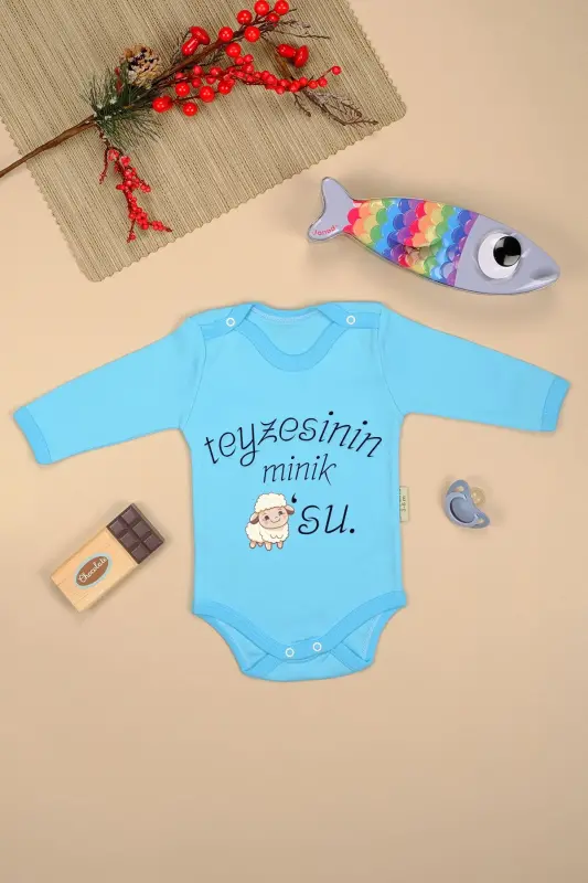 Teyzesining Kuzusi Baskılı Uzun Kollu Pamuklu Zıbın-MAVİ - BEBETOSPIK