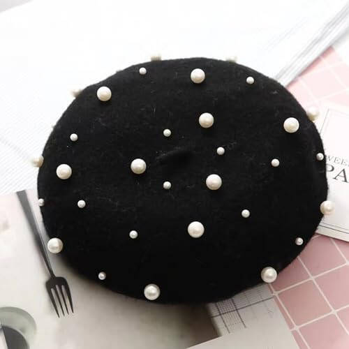 Tezuyok 2 dona qishki jun bere marvarid frantsuz uslubidagi beanie qalpoq qattiq rangli qishki shlyapa marvaridli bere qalpoq ayollar va qizlar uchun tasodifiy foydalanish uchun (qora, qizil) - 2