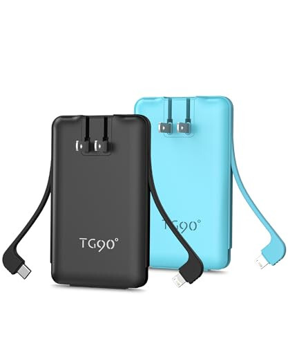 TG90° 2 Pack 5000mAh Power Bank with Cables and Plug Black and Blue - 1