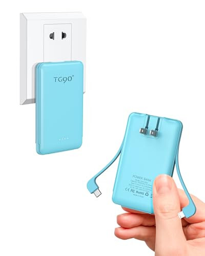 TG90° 2 Pack 5000mAh Power Bank with Cables and Plug Black and Blue - 3