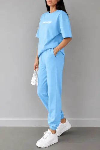 Thatssofetch Baskılı Bebe Mavi Eşofman T-shirt Takım - Alt Üst Eşofman Takımı Oversize Bisiklet Yaka - BEBEMAVİ - DUBU BUTİK (1)