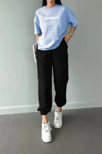 Thatssofetch Bebe Mavisi T-shirt Siyah Eşofman Altı Jogger - Baskılı Alt Üst Takım Bisiklet Yaka-Bebe Mavisi Siyah - DUBU BUTİK (1)