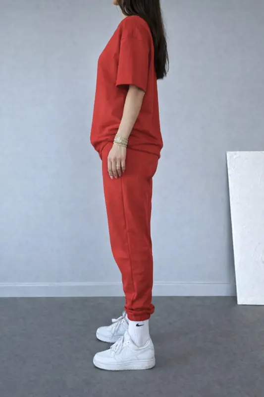 Thatssofetch Kırmızı T-shirt Eşofman Altı Jogger - Baskılı Eşofman Takımı Oversize - Kırmızı - 3