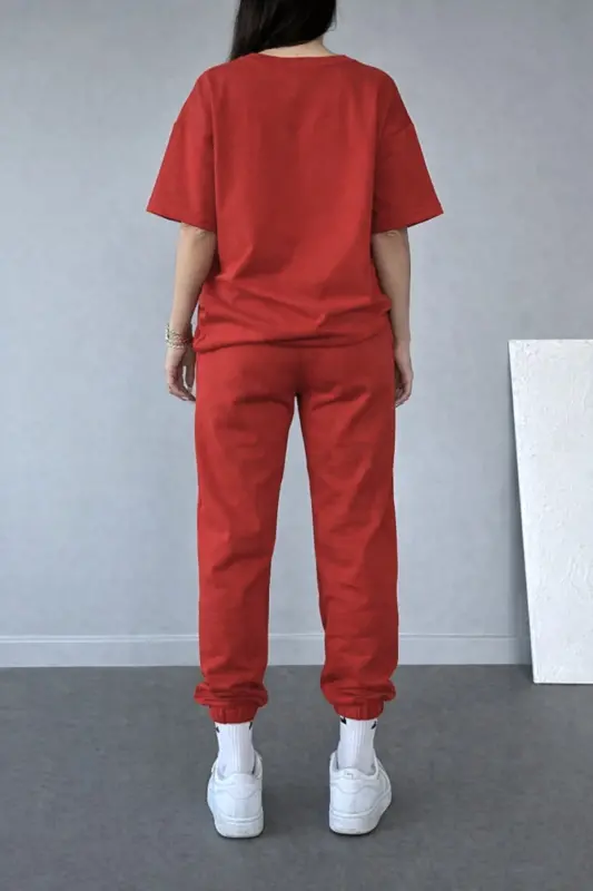 Thatssofetch Kırmızı T-shirt Eşofman Altı Jogger - Baskılı Eşofman Takımı Oversize - Kırmızı - 4