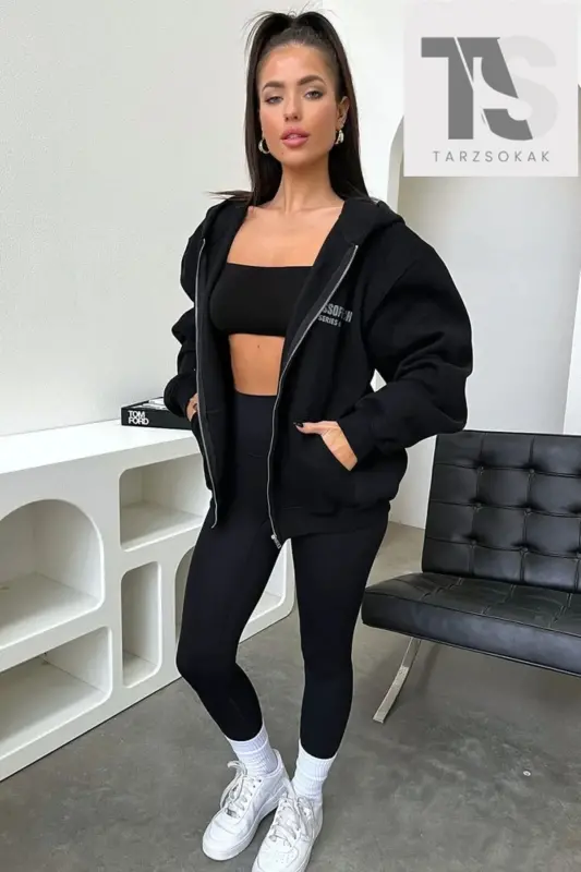 Thatssofetch Series 6 Printed Knitted Cotton 2-Thread Black Zipped Cardigan - BLACK Thatssofetch - 3