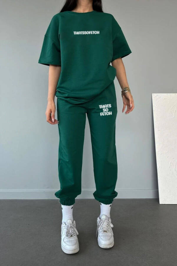 Thatssofetch T-shirt Jogger Pants - Green Printed Top Bottom Tracksuit Oversize Crew Neck - 3