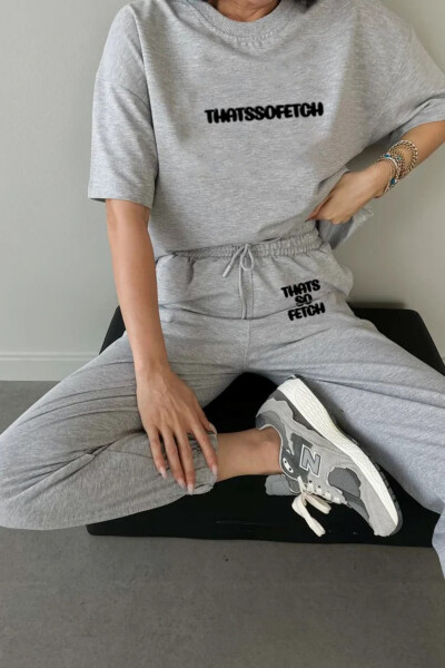 Thatssofetch T-shirt Jogger Shimlar - Kulrang Bosma Yuqori va Pastki Sport Kostyumi Oversize Velosiped Yaka - 4