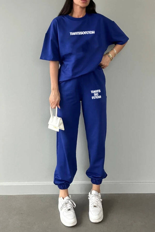 Thatssofetch T-shirt Jogger Sweatpants - Blue Printed Top and Bottom Tracksuit Oversize Crew Neck - 3