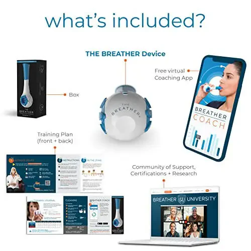 THE BREATHER │ Natural Breathing Exerciser Trainer For Drug-Free Respiratory Therapy │ Breathe Easier with Stronger Lungs │ Guided Mobile Training App Included - 5