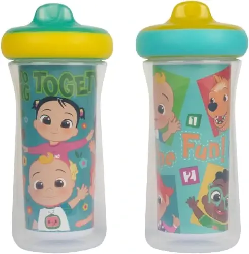The First Years Cocomelon Kids Insulated Sippy Cups - Dishwasher Safe Spill Proof Toddler Cups - Ages 12 Months and Up - 9 Ounces - 2 Count (Pack of 12) 