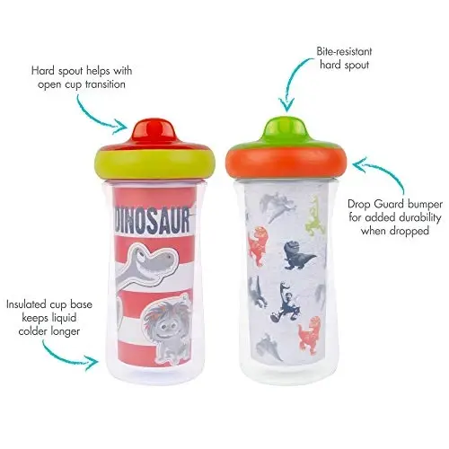 The First Years Dinosaur Kids Insulated Sippy Cups - Dishwasher Safe Spill Proof Toddler Cups - Ages 12 Months and Up - 9 Ounces - 2 Count - 4