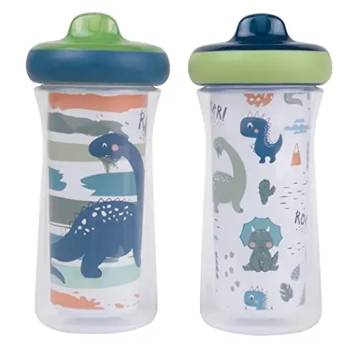 The First Years Dinosaur Kids Insulated Sippy Cups - Dishwasher Safe Spill Proof Toddler Cups - Ages 12 Months and Up - 9 Ounces - 2 Count 