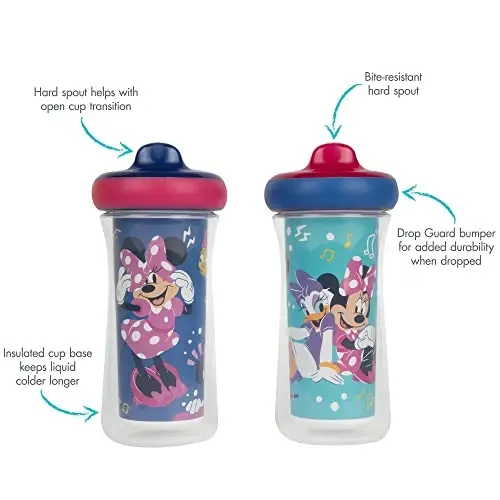 The First Years Disney Minnie Mouse Insulated Sippy Cups - Insulated Toddler Cups with Bite-Resistant Hard Spout - 9 Ounces - 2 Count - 2