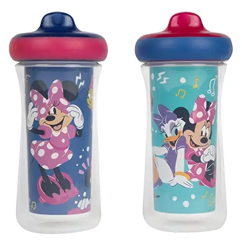 The First Years Disney Minnie Mouse Insulated Sippy Cups - Insulated Toddler Cups with Bite-Resistant Hard Spout - 9 Ounces - 2 Count 