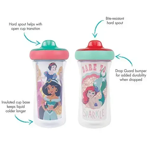 The First Years Disney Princess Kids Insulated Sippy Cups - Dishwasher Safe Spill Proof Toddler Cups - Ages 12 Months and Up - 9 Ounces - 2 Count - 4