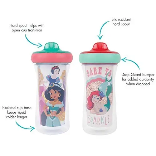 The First Years Disney Princess Kids Insulated Sippy Cups - Dishwasher Safe Spill Proof Toddler Cups - Ages 12 Months and Up - 9 Ounces - 2 Count - 4