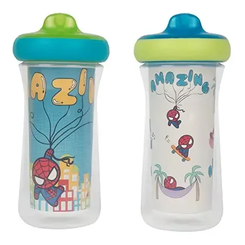The First Years Marvel Insulated Sippy Cups - Spill Proof Insulated Toddler Cups with Bite-Resistant Hard Spout - 9 Ounces - 2 Count 