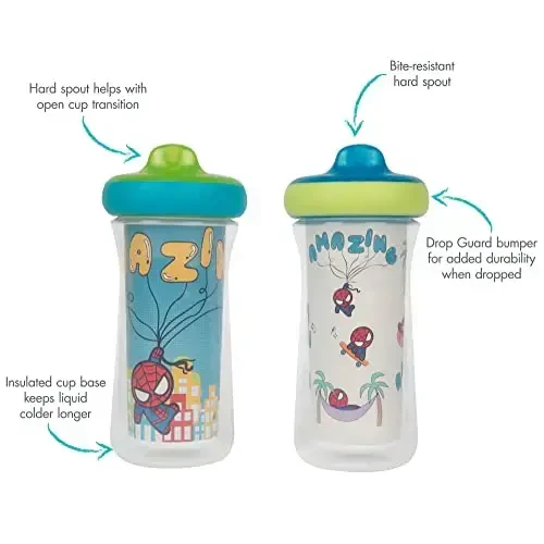 The First Years Marvel Insulated Sippy Cups - Spill Proof Insulated Toddler Cups with Bite-Resistant Hard Spout - 9 Ounces - 2 Count - THE FIRST YEARS (1)