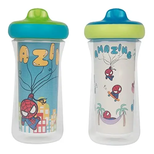 The First Years Marvel Insulated Sippy Cups - Spill Proof Insulated Toddler Cups with Bite-Resistant Hard Spout - 9 Ounces - 2 Count - 1