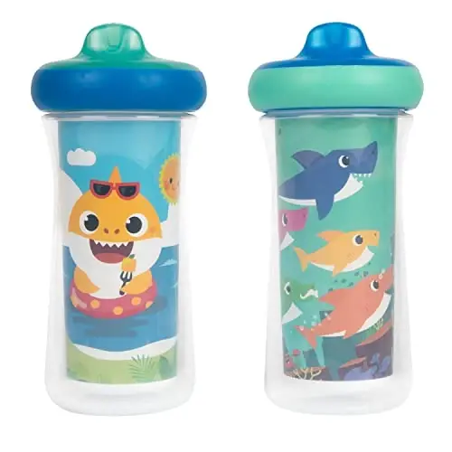 The First Years Pinkfong Baby Shark Insulated Sippy Cup - Spill Proof Toddler Cups - Made Without BPA - 9 Oz - 2 Count 