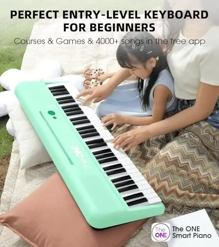 The ONE Smart Keyboard COLOR 61 Lighted Keys Piano Keyboard, MIDI Electric Piano for Beginners with 256 Tones, 64 Polyphony, Built-in LED Lights and Free Apps (Green) - THE ONE