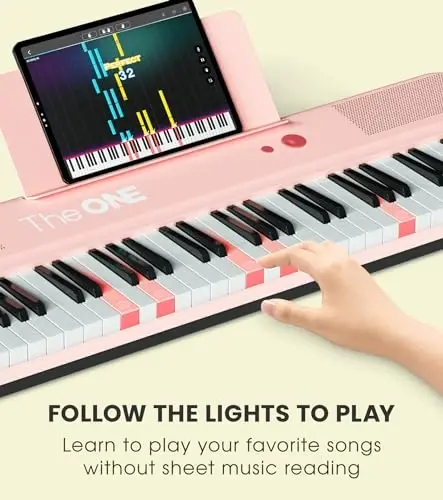 The ONE Smart Keyboard COLOR 61 Lighted Keys Piano Keyboard, Digital Piano for Beginners with 256 Tones, 64 Polyphony, Built-in LED Lights and Free Apps (Pink) - 3