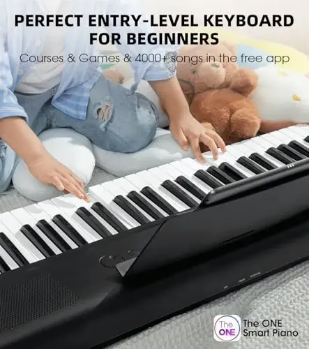 The ONE Smart Keyboard COLOR 61 Lighted Keys Piano Keyboard, Electric Piano for Beginners with 256 Tones, 64 Polyphony, Built-in LED Lights and Free Apps (Black) - THE ONE
