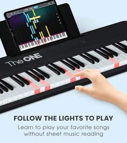 The ONE Smart Keyboard COLOR 61 Lighted Keys Piano Keyboard, Electric Piano for Beginners with 256 Tones, 64 Polyphony, Built-in LED Lights and Free Apps (Black) - 4
